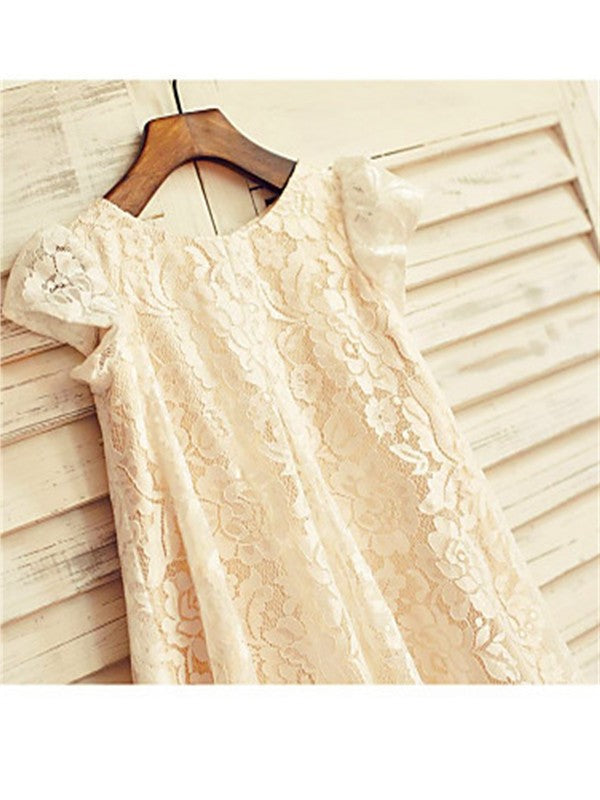 A-line/Princess Tea-Length Scoop Sleeves Short Lace Flower Girl Dresses