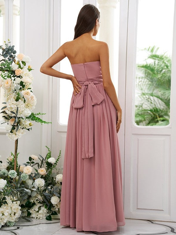 Strapless Chiffon Sleeveless A-Line/Princess Ruffles Floor-Length Bridesmaid Dresses