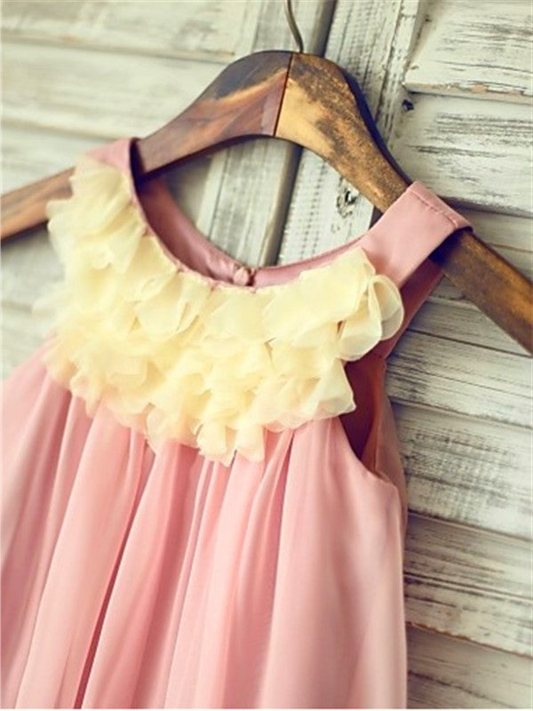 A-line/Princess Chiffon Tea-Length Straps Ruched Sleeveless Flower Girl Dresses