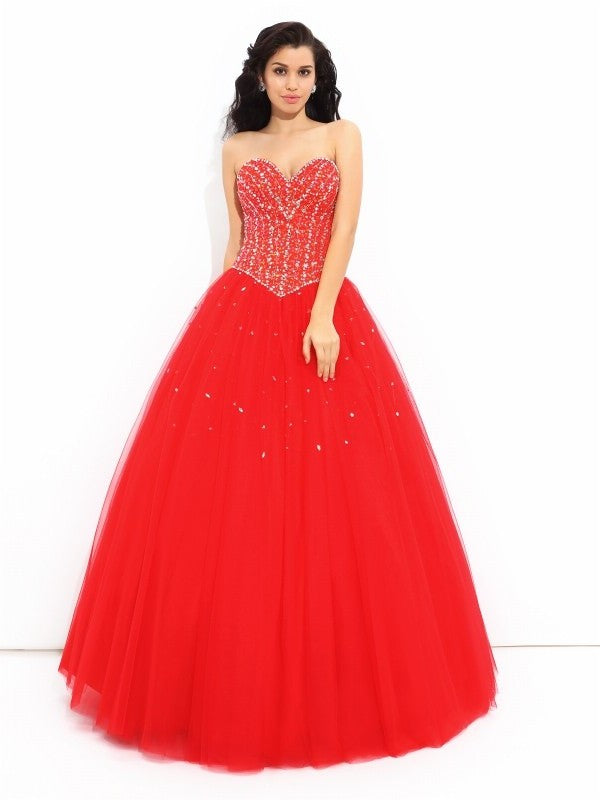 Sleeveless Beading Ball Long Sweetheart Gown Net Quinceanera Dresses