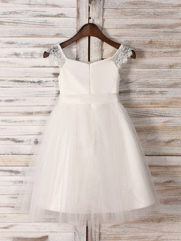 Sleeveless A-Line/Princess Tulle Sash/Ribbon/Belt Tea-Length Scoop Flower Girl Dresses