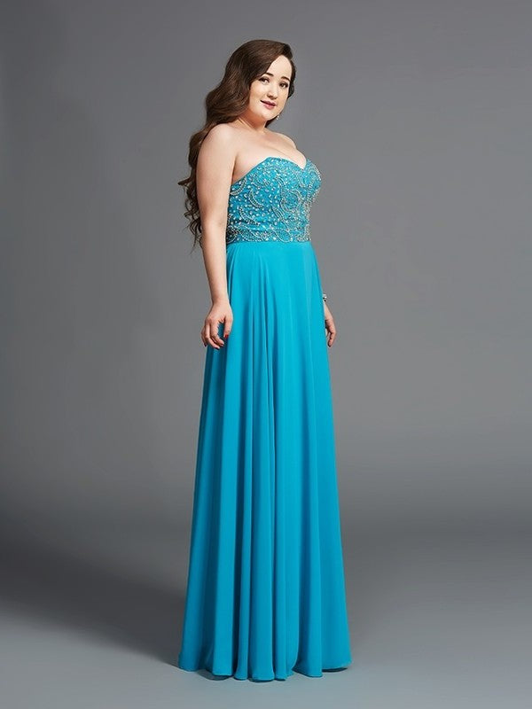 Sleeveless Beading Long Sweetheart A-Line/Princess Chiffon Plus Size Dresses