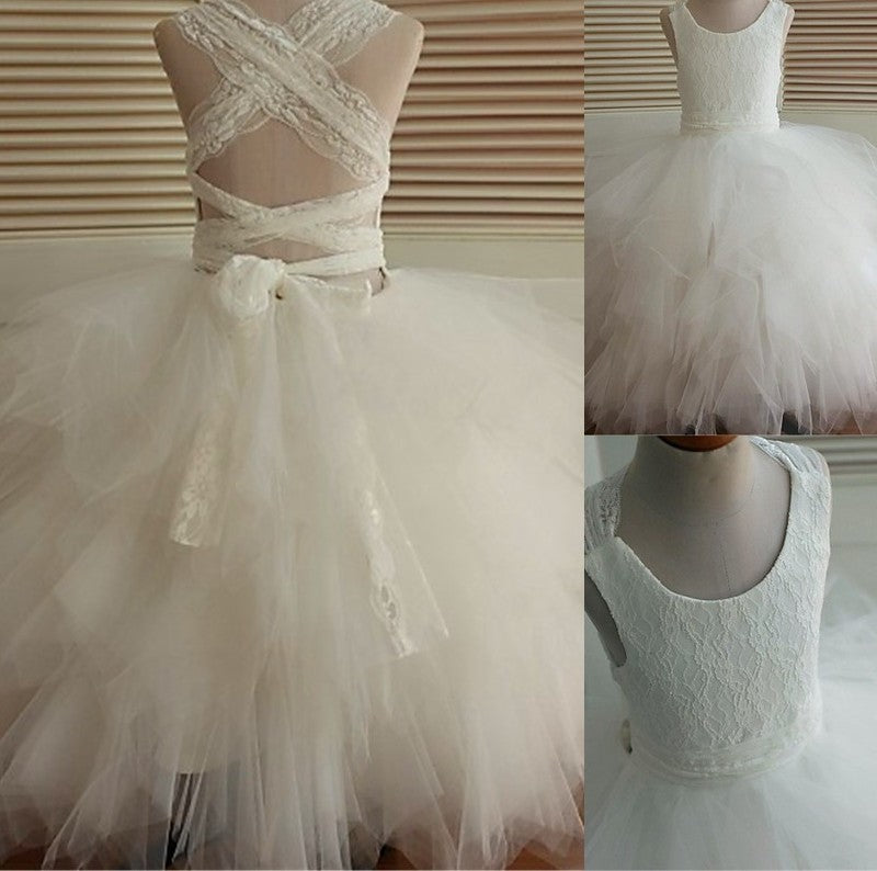 Gown Lace Ankle-Length Sleeveless Tulle Scoop Ball Flower Girl Dresses