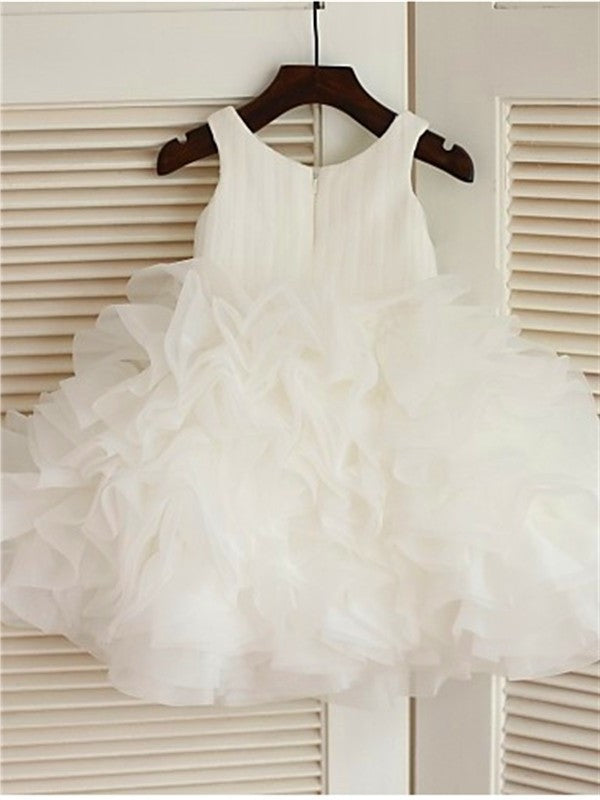 Knee-Length Ball Scoop Gown Sleeveless Organza Layers Flower Girl Dresses