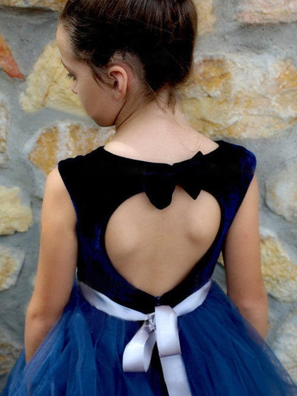 Scoop A-Line/Princess Sash/Ribbon/Belt Tulle Ankle-Length Sleeveless Flower Girl Dresses