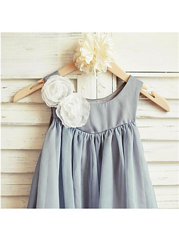 A-line/Princess Scoop Tea-Length Sleeveless Ruffles Chiffon Flower Girl Dresses