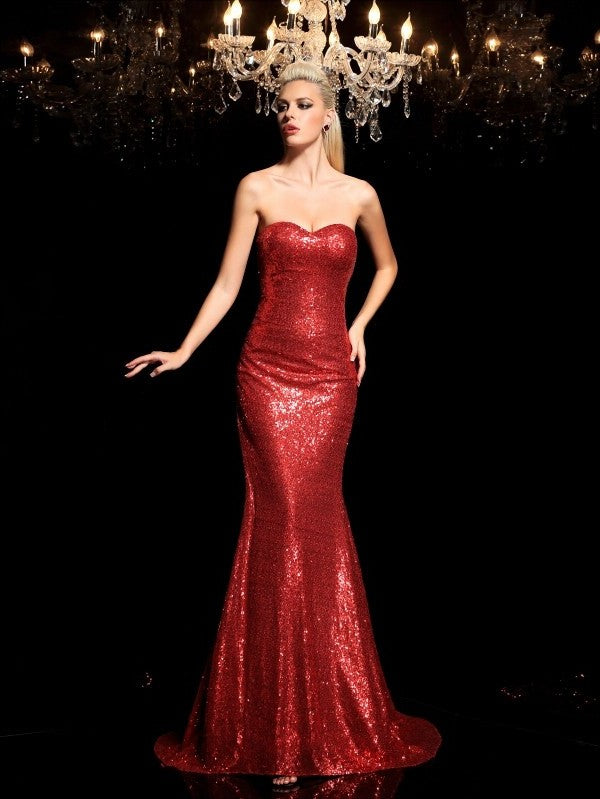 Sleeveless Sheath/Column Sequin Sweetheart Long Sequins Dresses