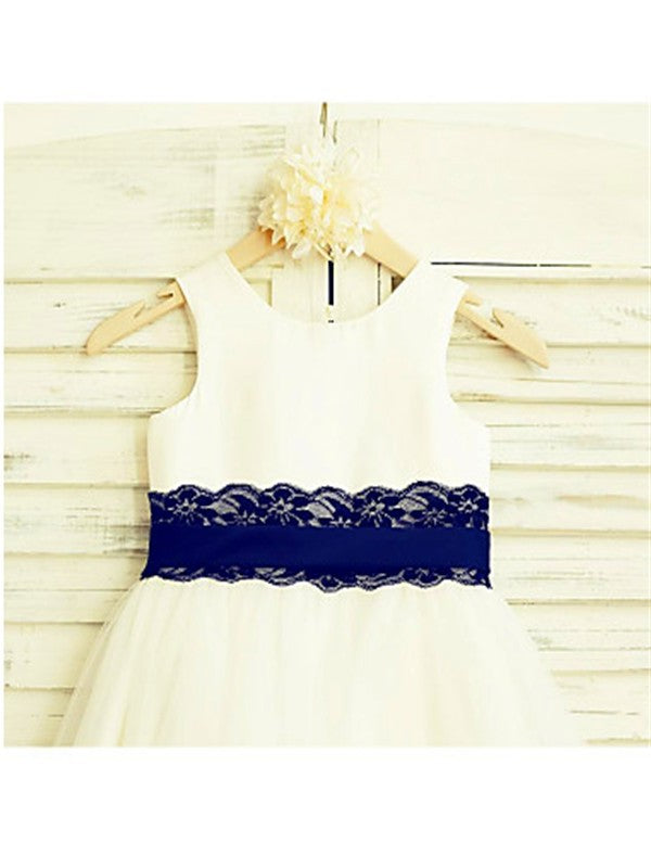 A-line/Princess Tea-Length Lace Sleeveless Scoop Tulle Flower Girl Dresses