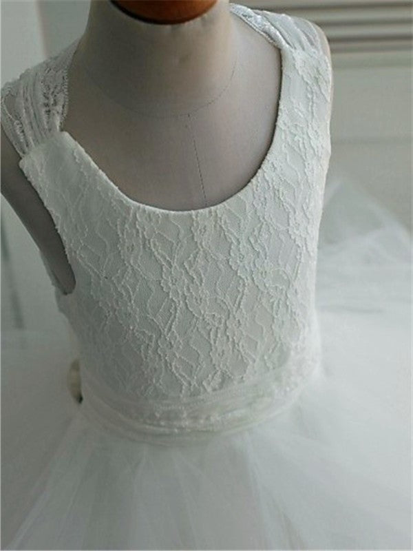 Gown Lace Ankle-Length Sleeveless Tulle Scoop Ball Flower Girl Dresses