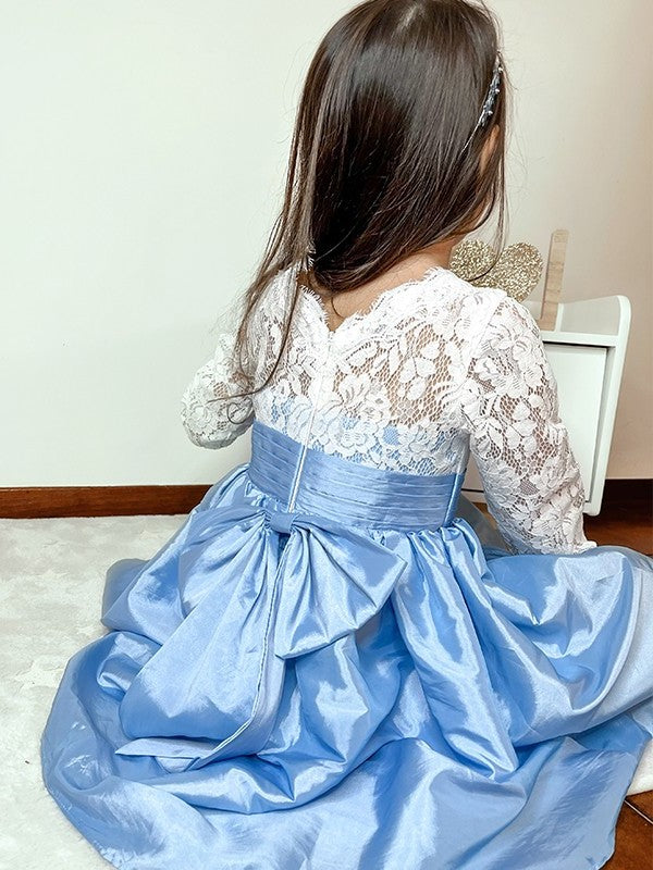 Sleeves Scoop Knee-Length Taffeta A-Line/Princess 3/4 Lace Flower Girl Dresses