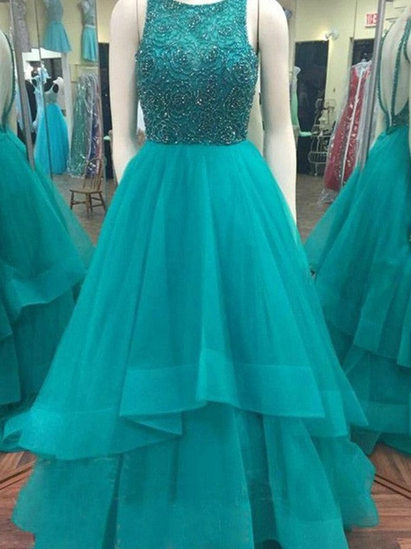 Floor-Length Ball Gown Sleeveless Scoop Beading Organza Dresses