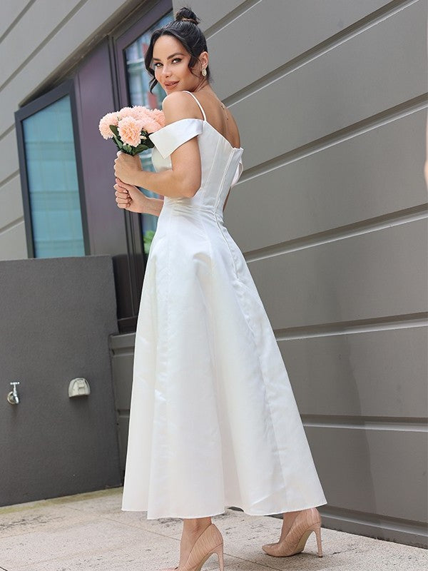 Sleeveless Spaghetti Satin Straps Ruffles A-Line/Princess Ankle-Length Wedding Dresses