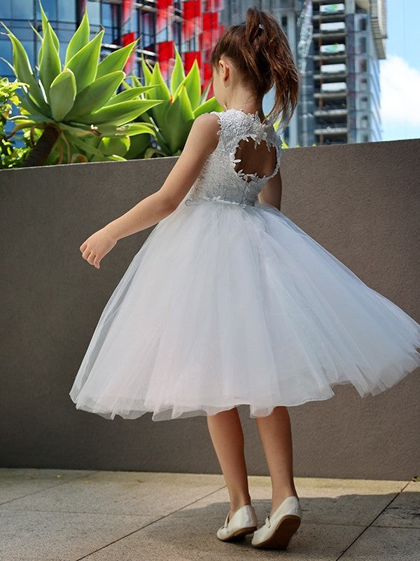 Knee-Length Tulle Lace Sleeveless Neck A-Line/Princess High Flower Girl Dresses