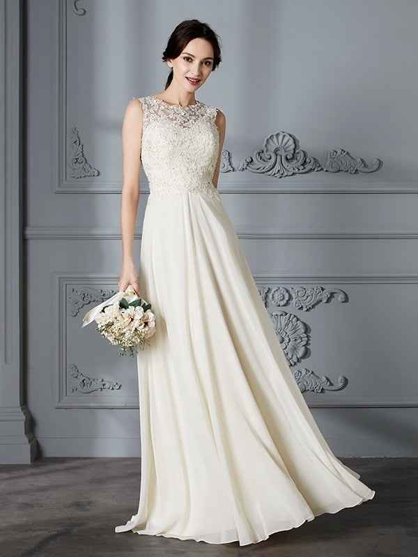 Chiffon Sleeveless Scoop A-Line/Princess Floor-Length Wedding Dresses