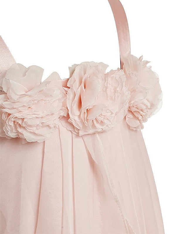 Sleeveless Tea-Length Flower Straps Chiffon A-Line/Princess Hand-Made Flower Girl Dresses