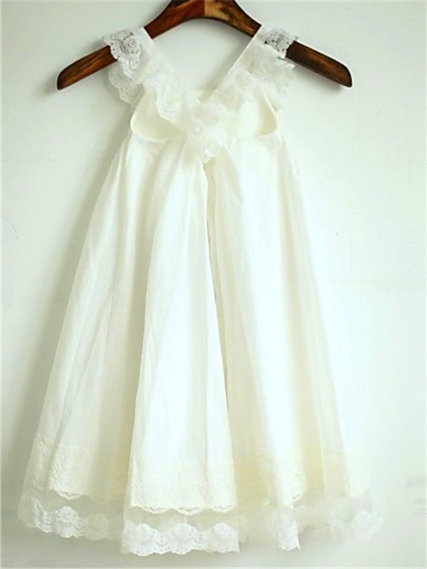 Tea-Length Sleeveless Straps Chiffon Ruffles A-line/Princess Flower Girl Dresses