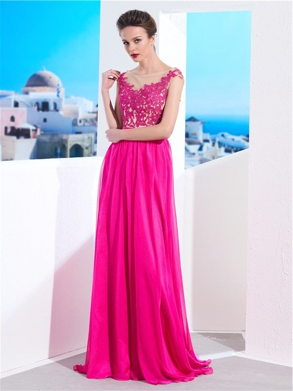 Train Sweep/Brush Sleeveless Neck A-Line/Princess Sheer Applique Chiffon Dresses