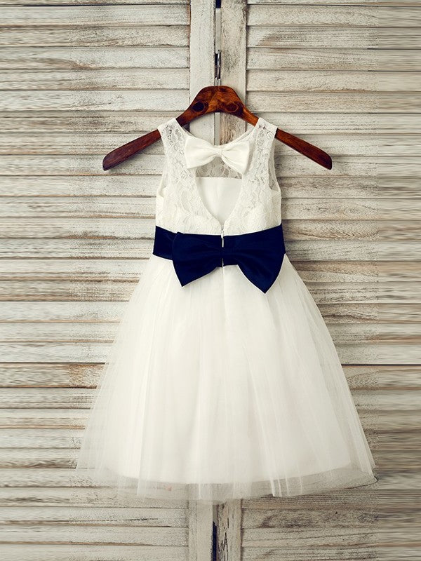 Scoop Bowknot Sleeveless A-Line/Princess Tulle Tea-Length Flower Girl Dresses