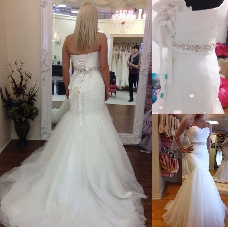 Trumpet/Mermaid Train Sweetheart Court Beading Sleeveless Tulle Wedding Dresses