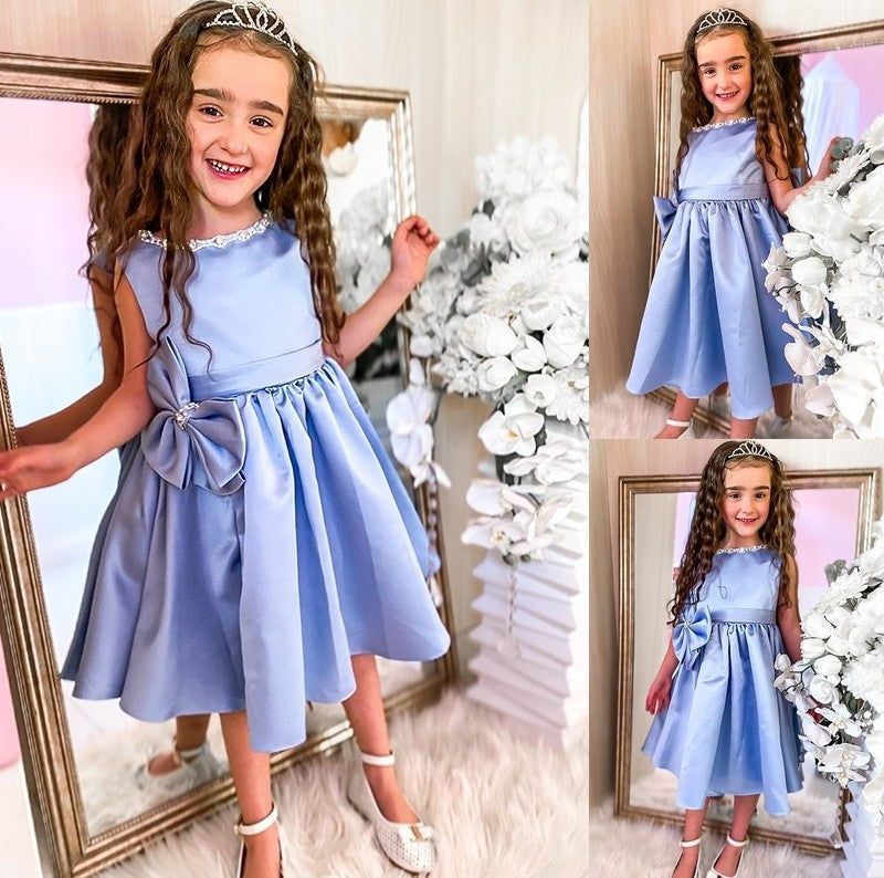 Bowknot Knee-Length A-Line/Princess Scoop Sleeveless Satin Flower Girl Dresses