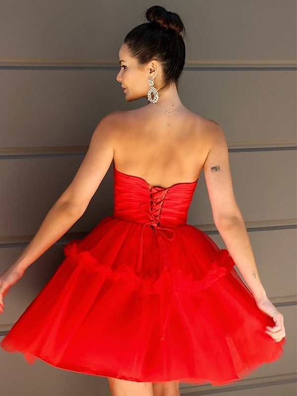 Ruffles Strapless Tulle A-Line/Princess Sleeveless Short/Mini Homecoming Dresses