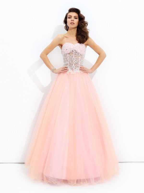 Sweetheart Sleeveless A-line/Princess Lace Long Net Dresses