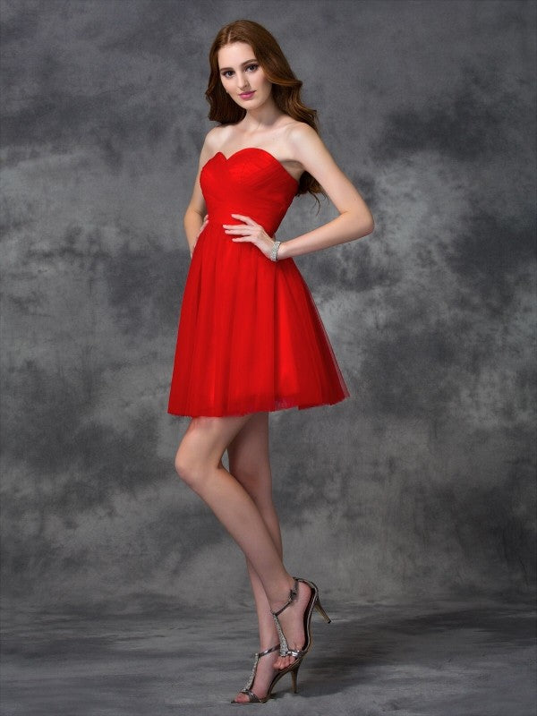 Homecoming Dresses Alondra A-line/Princess Sweetheart Ruffles Sleeveless Short Net Cocktail Dresses