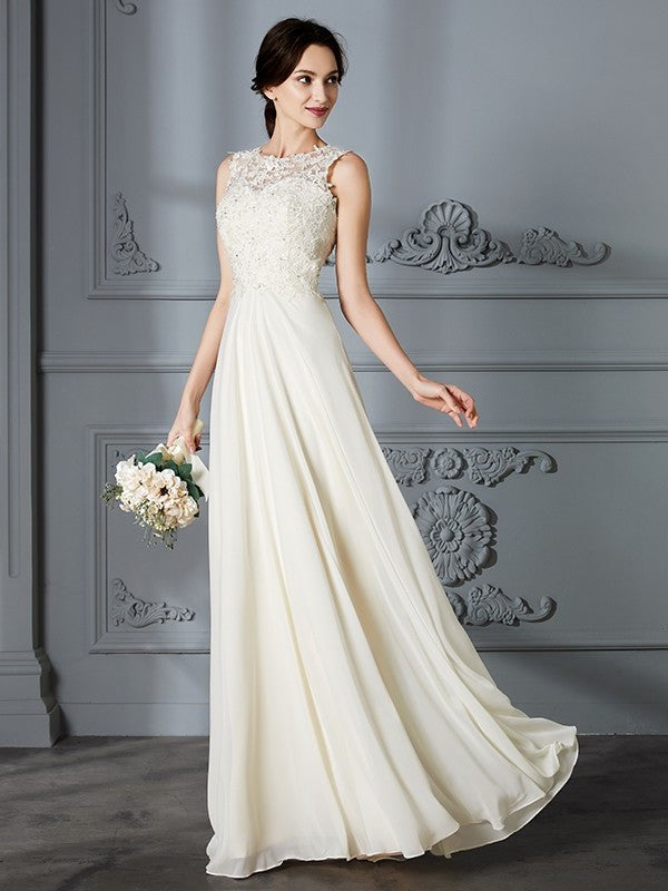 Chiffon Sleeveless Scoop A-Line/Princess Floor-Length Wedding Dresses