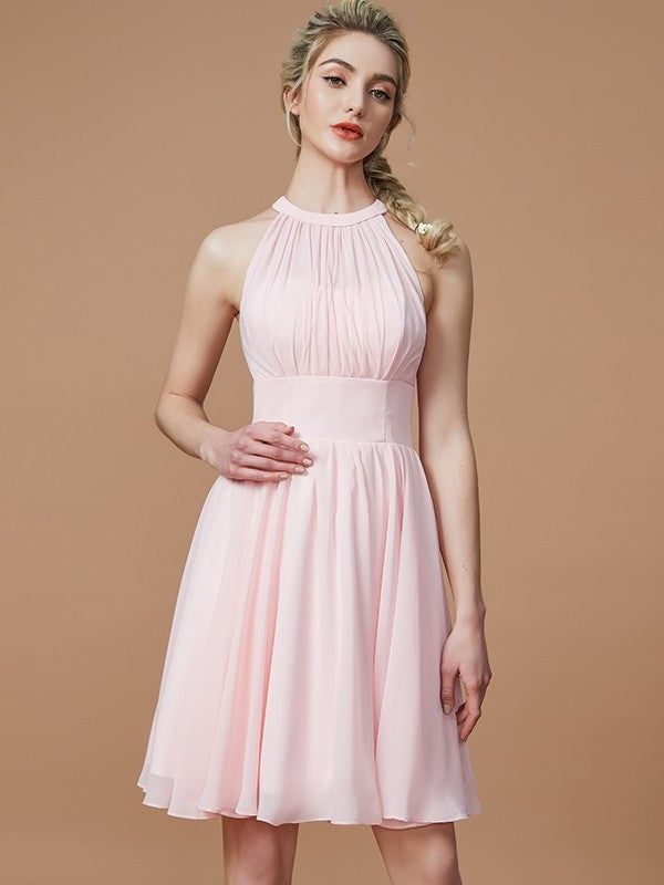 A-Line/Princess Knee-Length Chiffon Sleeveless Scoop Bridesmaid Dresses