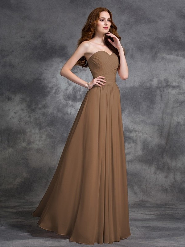 Sweetheart A-line/Princess Long Sleeveless Ruched Chiffon Bridesmaid Dresses