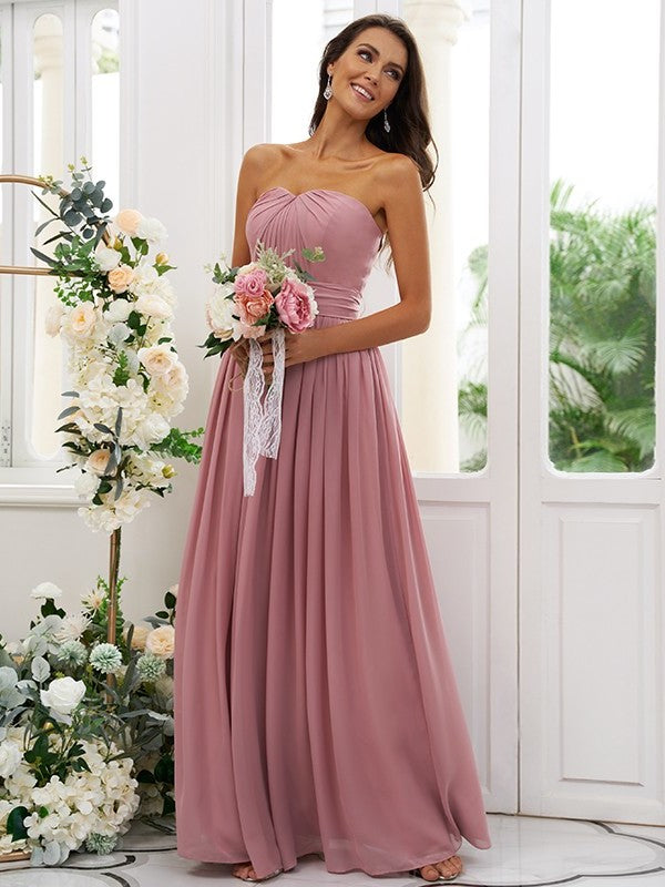 Strapless Chiffon Sleeveless A-Line/Princess Ruffles Floor-Length Bridesmaid Dresses