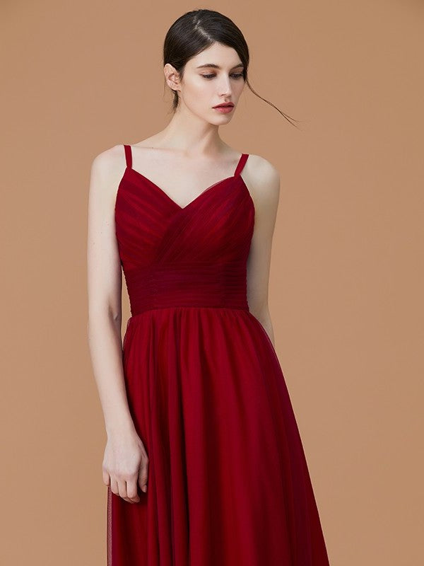 Asymmetrical Ruffles Straps A-Line/Princess Spaghetti Sleeveless Chiffon Bridesmaid Dresses