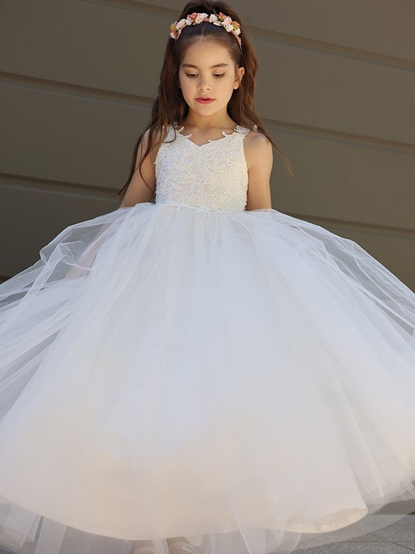 Bowknot A-Line/Princess Floor-Length Tulle Sleeveless Sweetheart Flower Girl Dresses