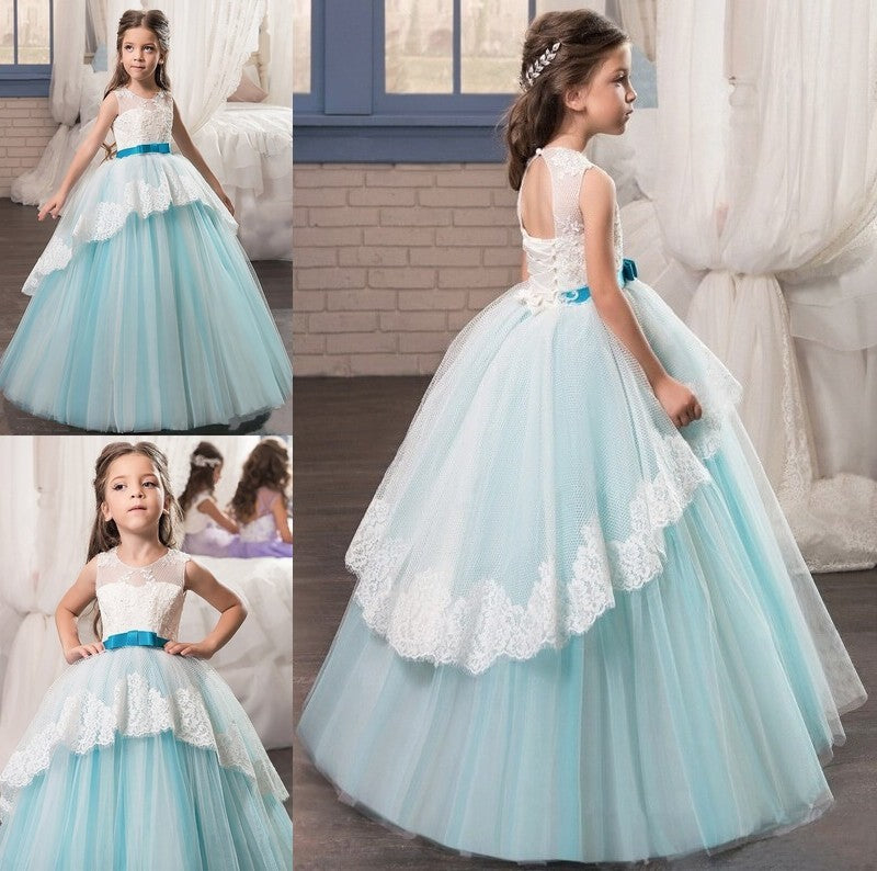 Gown Floor-Length Tulle Sleeveless Ball Sash/Ribbon/Belt Jewel Flower Girl Dresses