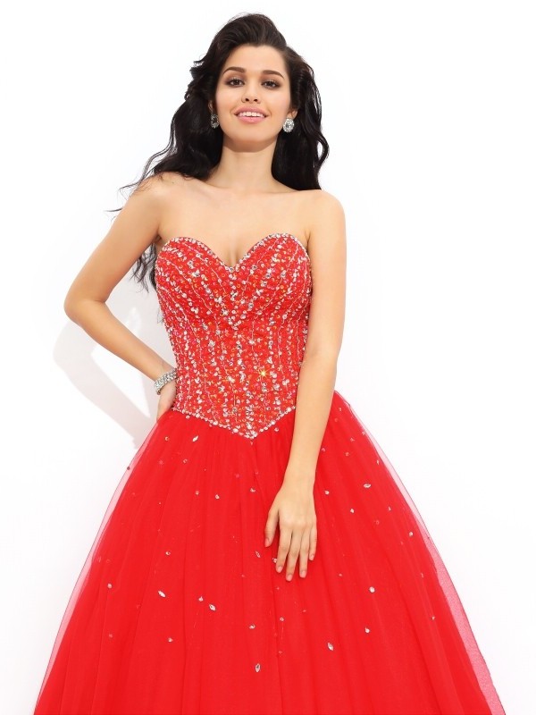 Sleeveless Beading Ball Long Sweetheart Gown Net Quinceanera Dresses