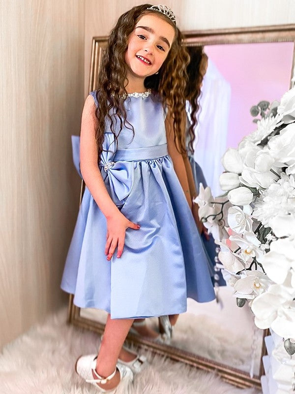 Bowknot Knee-Length A-Line/Princess Scoop Sleeveless Satin Flower Girl Dresses