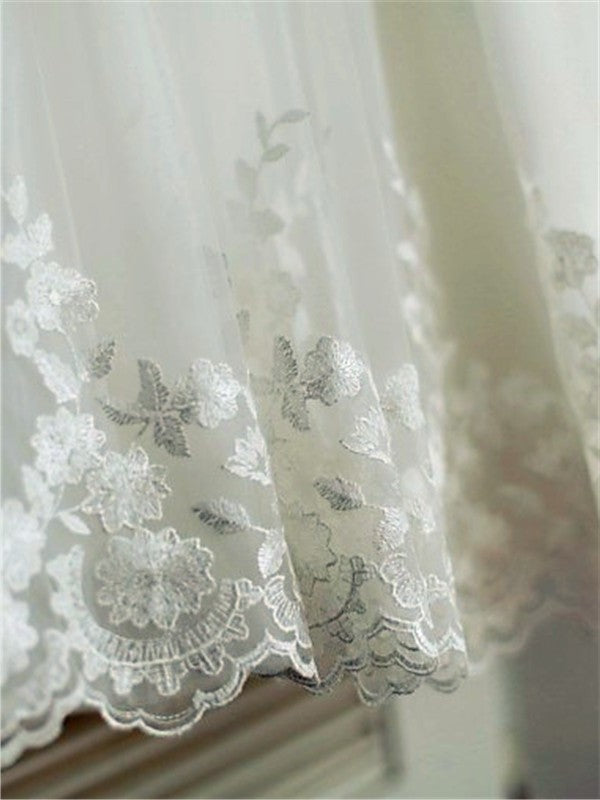 Scoop Sleeves Short Tea-Length Lace A-line/Princess Flower Girl Dresses