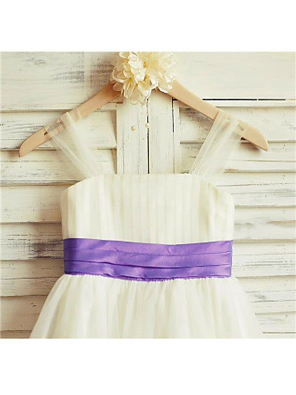 Straps Tea-Length A-line/Princess Tulle Ruffles Sleeveless Flower Girl Dresses