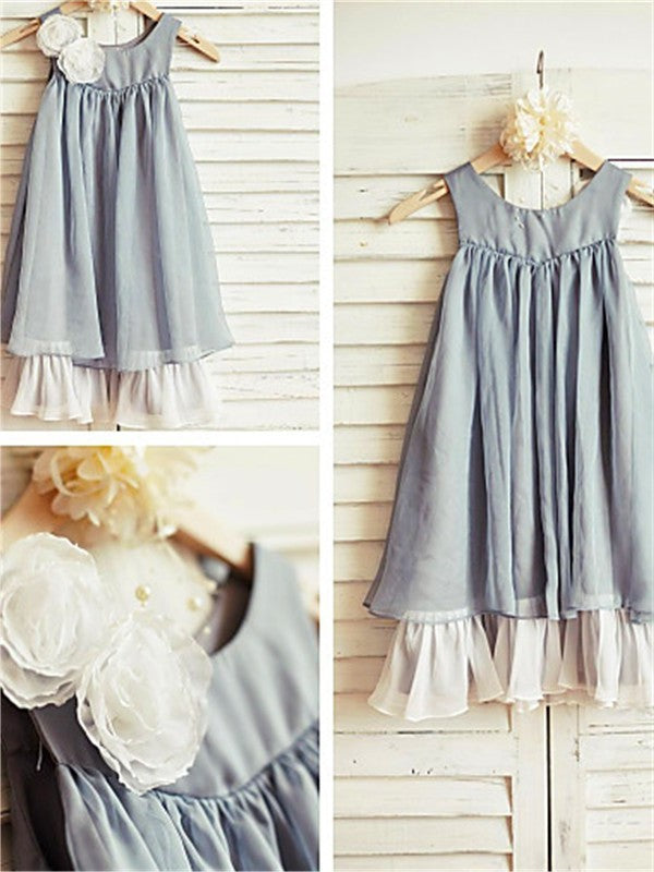 A-line/Princess Scoop Tea-Length Sleeveless Ruffles Chiffon Flower Girl Dresses