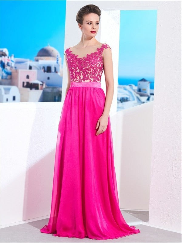 Train Sweep/Brush Sleeveless Neck A-Line/Princess Sheer Applique Chiffon Dresses