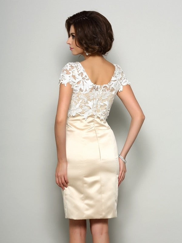 Short Applique Sleeves Square Short Sheath/Column Satin Mother of the Bride Dresses