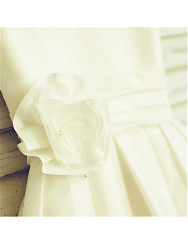 Flower A-line/Princess Hand-made Chiffon Scoop Tea-Length Sleeveless Flower Girl Dresses