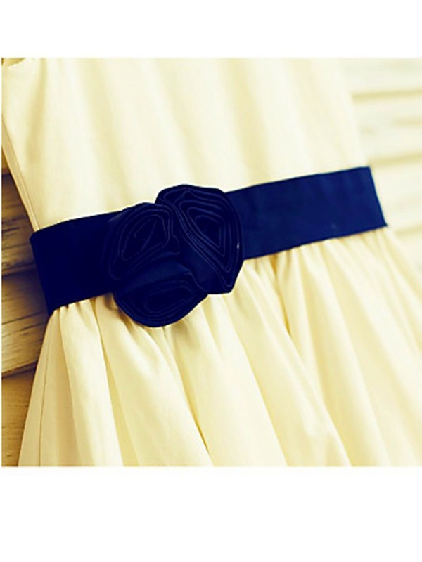 Sleeveless Satin A-line/Princess Flower Tea-Length Hand-made Scoop Flower Girl Dresses