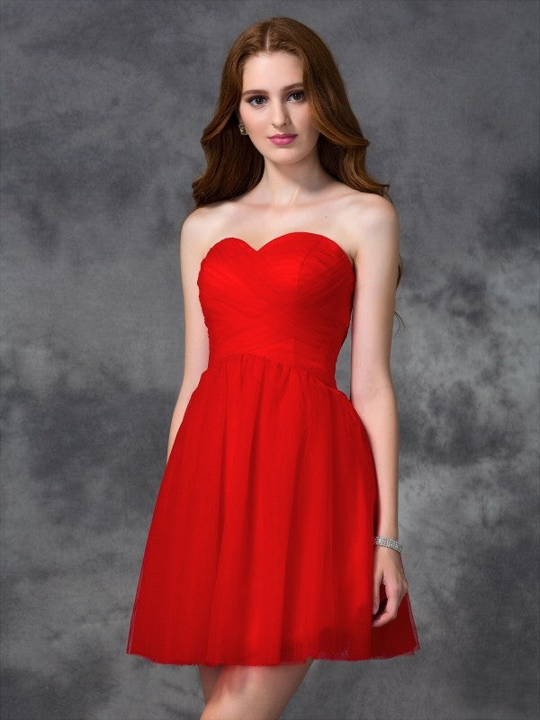 Homecoming Dresses Alondra A-line/Princess Sweetheart Ruffles Sleeveless Short Net Cocktail Dresses