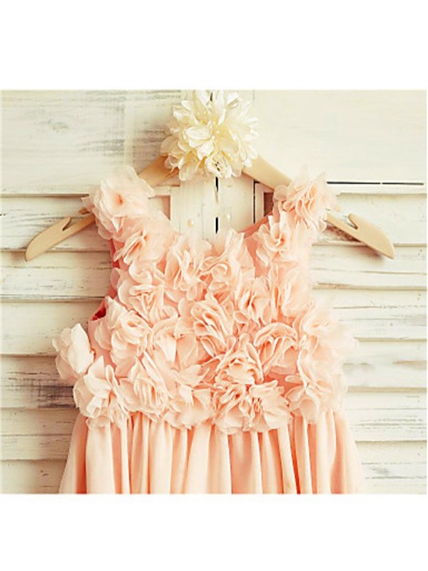 Straps Chiffon Tea-Length Ruched Sleeveless A-line/Princess Flower Girl Dresses