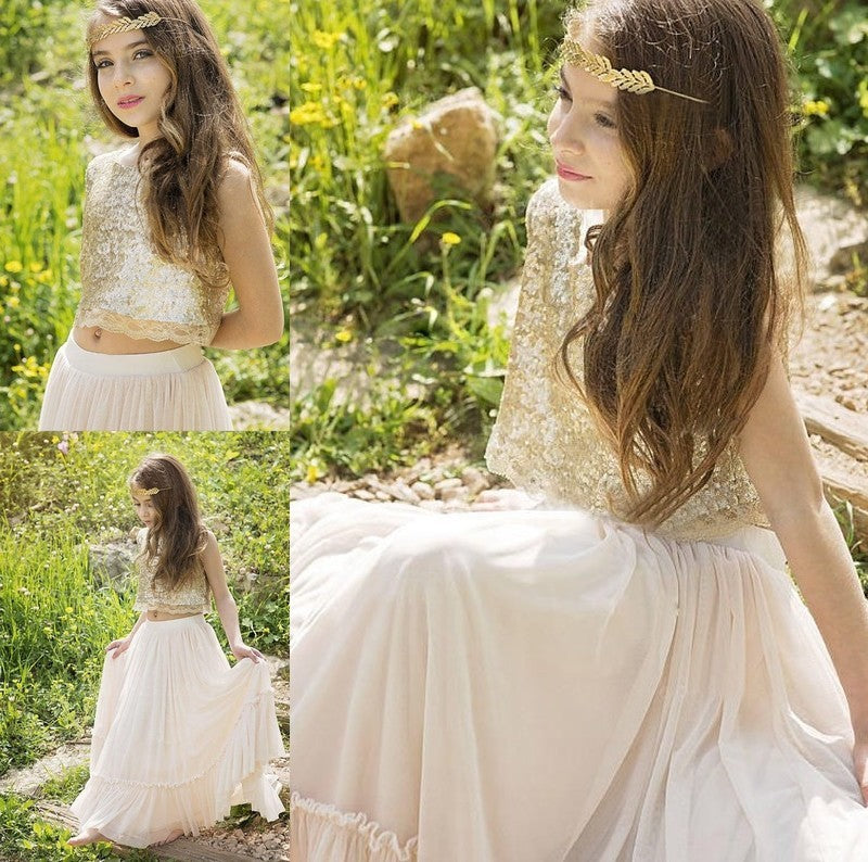 Floor-Length Sleeveless Scoop A-Line/Princess Chiffon Sequin Flower Girl Dresses