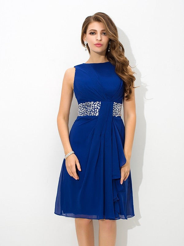 A-Line/Princess Homecoming Dresses High Bridget Neck Beading Sleeveless Short Chiffon Cocktail Dresses