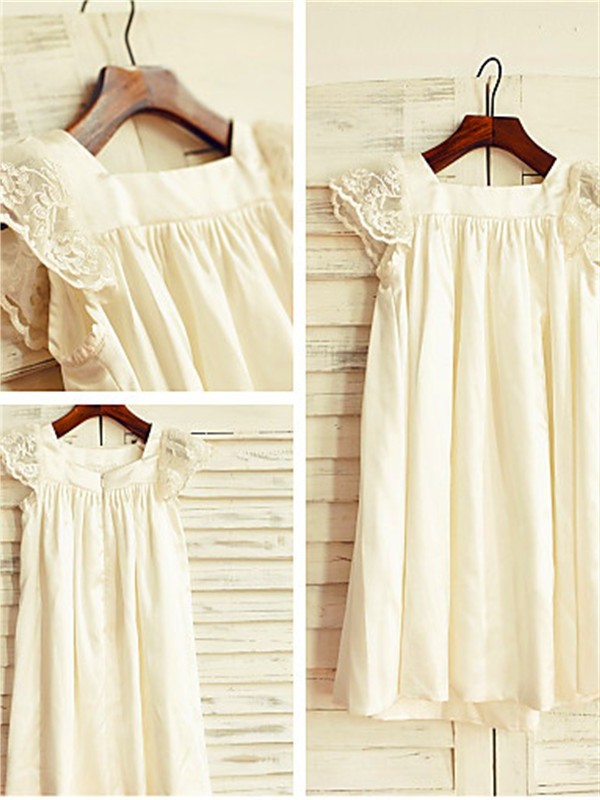 Sleeves Scoop Short A-line/Princess Chiffon Tea-Length Lace Flower Girl Dresses