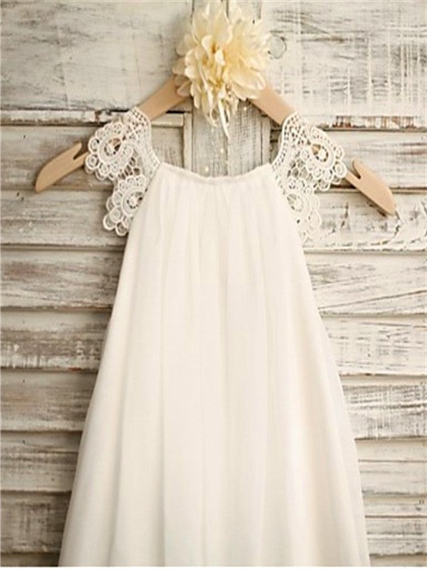 Tea-Length Chiffon Lace A-line/Princess Scoop Sleeveless Flower Girl Dresses