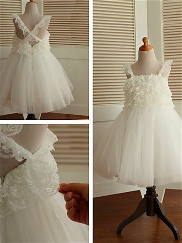 A-line/Princess Organza Sleeveless Straps Ruffles Tea-Length Flower Girl Dresses